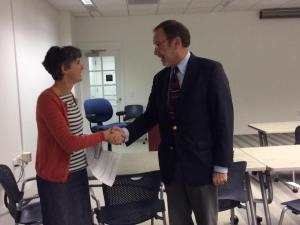 Melanie Beals Goan, awards committee chair, and Dr. Thomas Mackey, faculty sponsor for the Herring Award winner, Carl Creason, University of Louisville